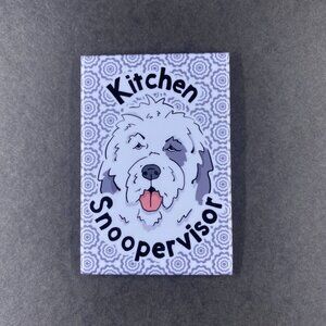 Old English Sheepdog "Kitchen Snoopervisor" Magnet, Handmade Pet Portrait Decor